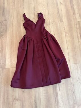 Midi Fit-and-Flare V-Neck Dress in Deep Wine